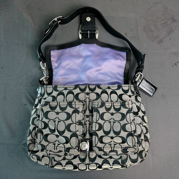 COACH Bleeker 12562 Shoulder Bag Black Patent Leather/Signature Canvas Medium - Picture 11 of 12